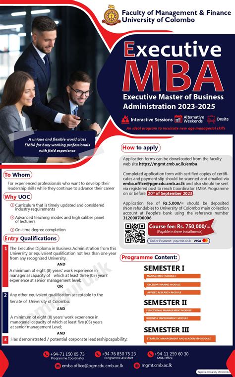 Executive Mba Programme 202325 University Of Colombo