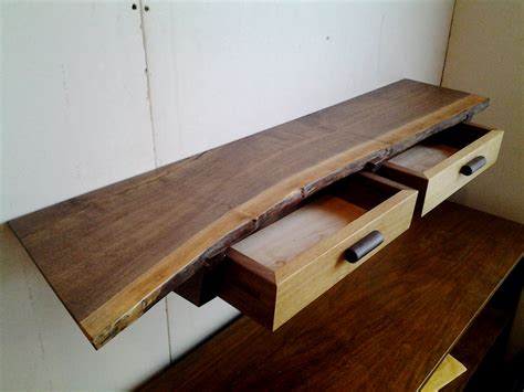 Two Drawer Live Edge Walnut Floating Entry Tablewall Shelf Quarter