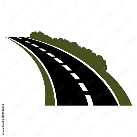 Vector Black Car Road Icon Highway Symbol Road Sign Winding Paved