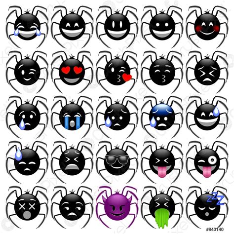 Set Of 20 Smileys Spiders Emoji Icons Vector Illustration Isolated