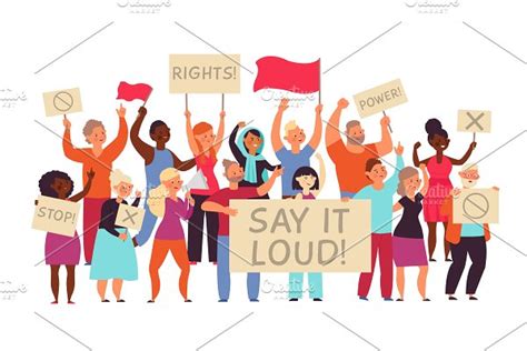 People With Placards Protesters Pre Designed Vector Graphics