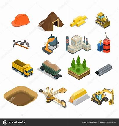 Extraction Coal Isometric Vector Icons Gold Illustration