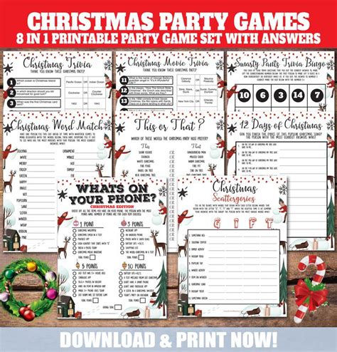 Christmas Party Games Printable Christmas Games Xmas Party Etsy