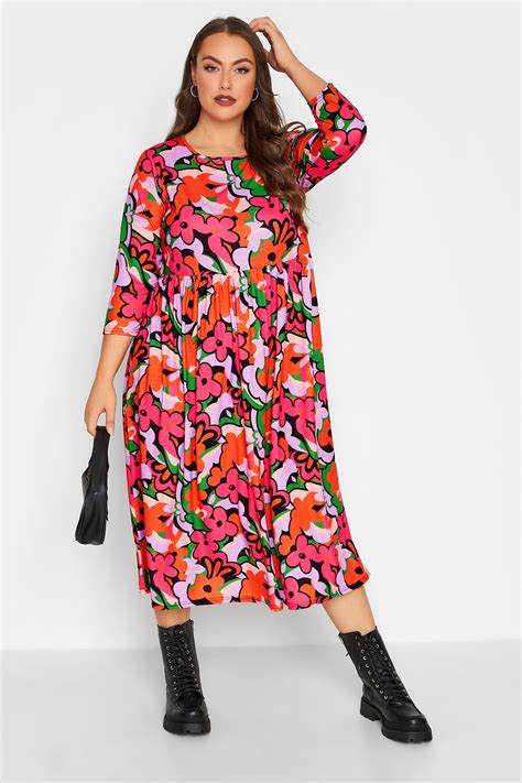 Limited Collection Plus Size Pink Abstract Floral Print Midaxi Dress