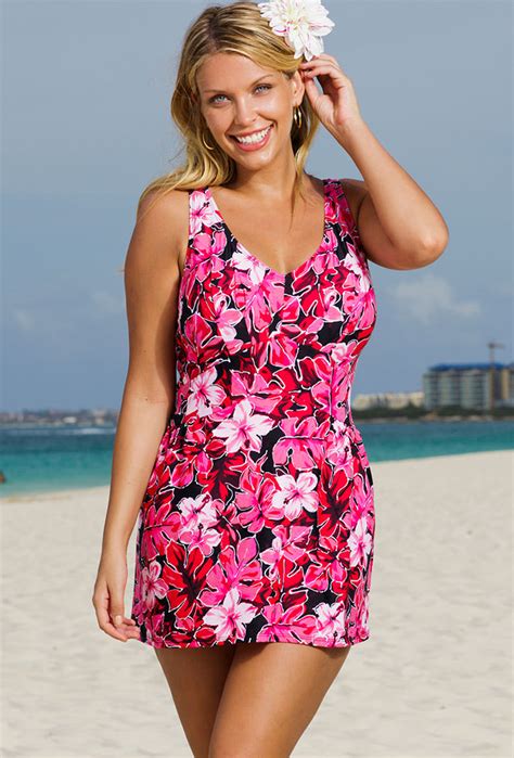 Beach Belle Azalea Plus Size V Neck Swimdress Plus Size