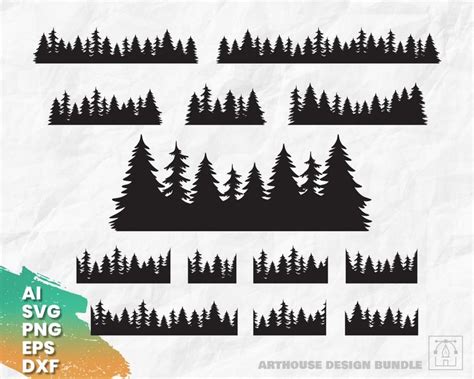 The Silhouettes Of Pine Trees On Crumpled Paper