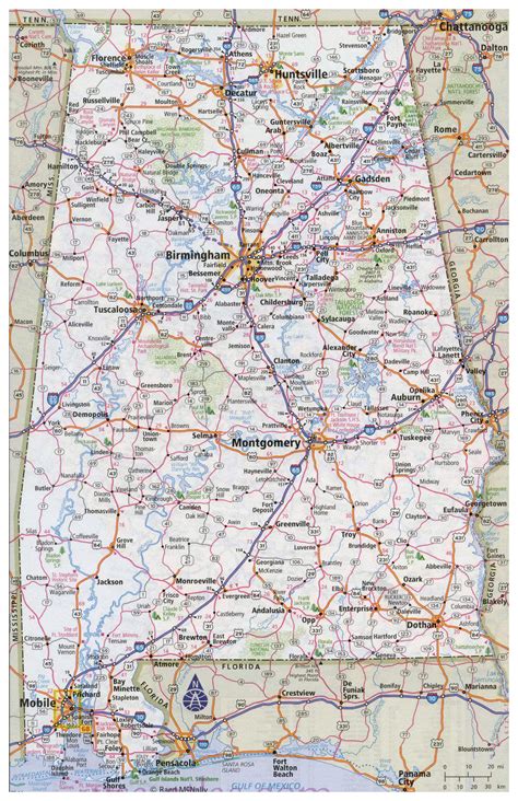 Large Detailed Road Map Of Alabama With All Cities