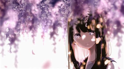 Wallpaper Anime Girl Black Hair Cherry Blossom