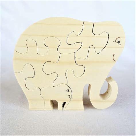 Wooden Puzzle Elephant Made Of Natural Spruce Etsy