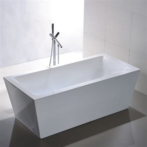 Freestanding Inch Rectangular White Acrylic Bathtub Free Shipping Today Overstock Com