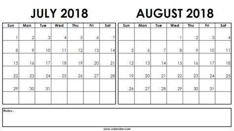 July August 2018 Calendar Printable Free Calendar 2019 Template 2018