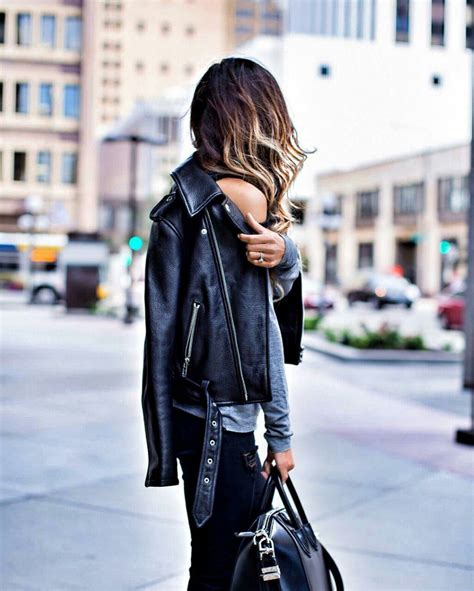 Fall Street Style With Leather Jacket Outerwear Streetstyle
