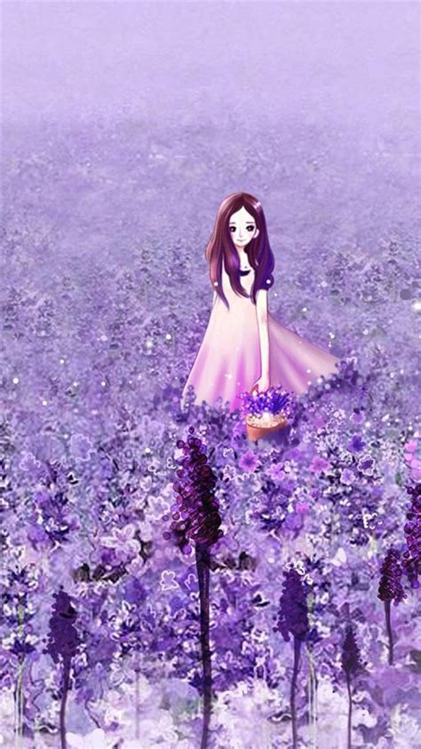 Anime Cute Girl In Purple Flower Garden Iphone 8 Wallpapers Free Download