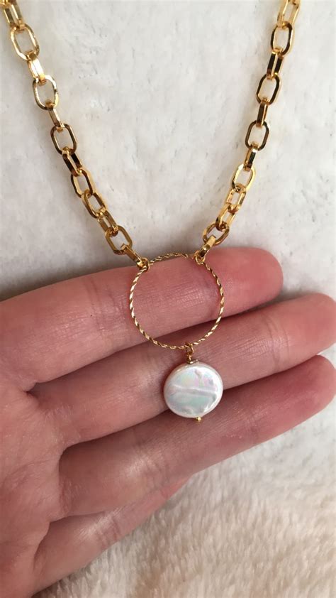 Gold And Coin Pearl Necklace 24k Gold Plated Etsy