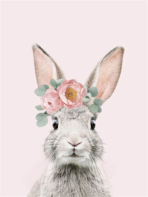 Illustration Artistiques Flower Crown Bunny Pink Europosters