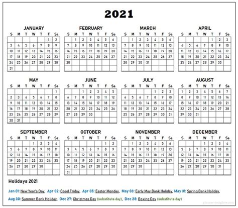 This page contains a national calendar of all 2021 public holidays. UK Holiday 2021 Calendar Template - School, Bank, Public ...