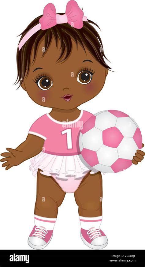 Cute Little African American Baby Girl Holding Soccer Ball Vector Baby