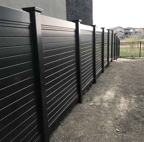 Backyard Black Vinyl Fence Horizontal Panels Home Improvement In