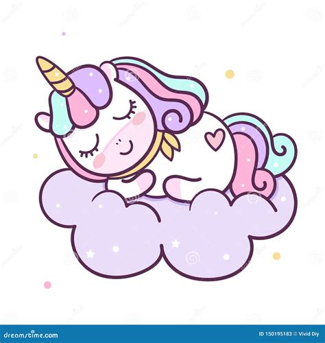 Cute Unicorn Vector Pony Cartoon On Cloud Nursery Decoration Magic