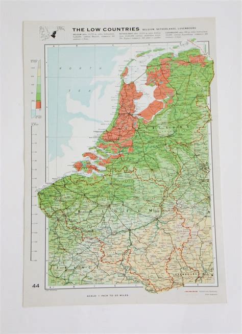 vintage low countries map large map of netherlands belgium etsy