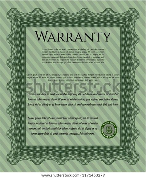 Green Warranty Certificate Template Guilloche Pattern Stock Vector