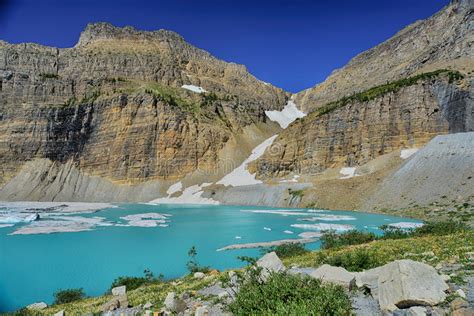 Grinnell Glacier Clear Blue Sky Glacier National Park Montana Stock
