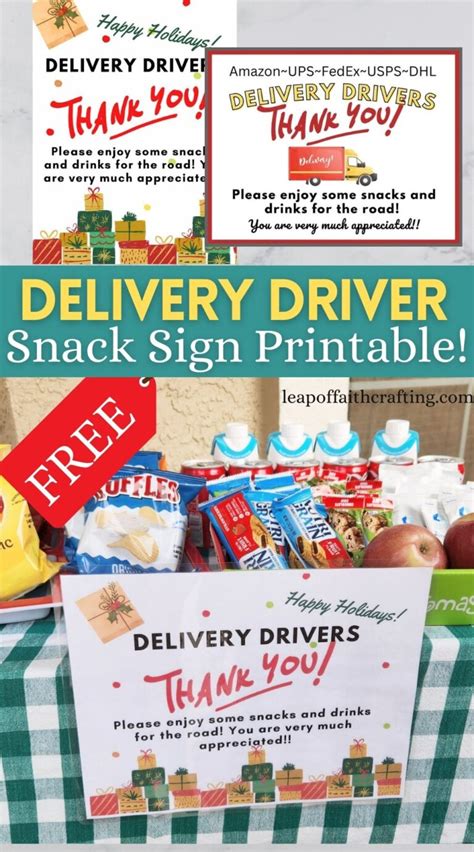 Free Printable Delivery Driver Snack Sign 2 Versions Leap Of Faith