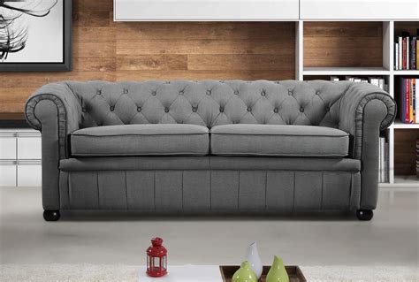 Modern Chesterfield Style Sofa Dark Grey Fabric
