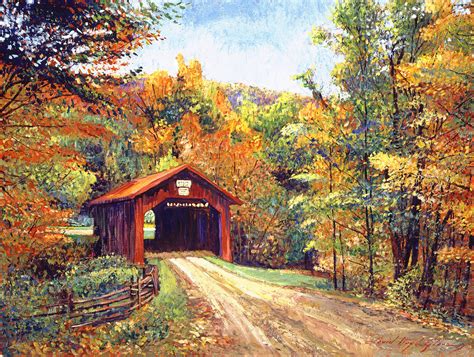 The Red Covered Bridge Painting By David Lloyd Glover