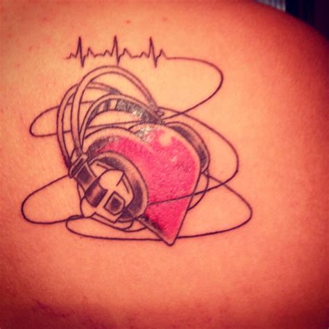 Music Tattoo Heart With Headphones And Heart Beat Music Tattoos