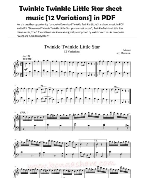 Pdf Twinkle Twinkle Little Star Sheet Music [12 Variations] In Pdf Adesewa George