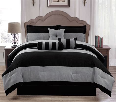 Soft Suede Black Gray Van Dam 7 Piece Comforter Set King Size