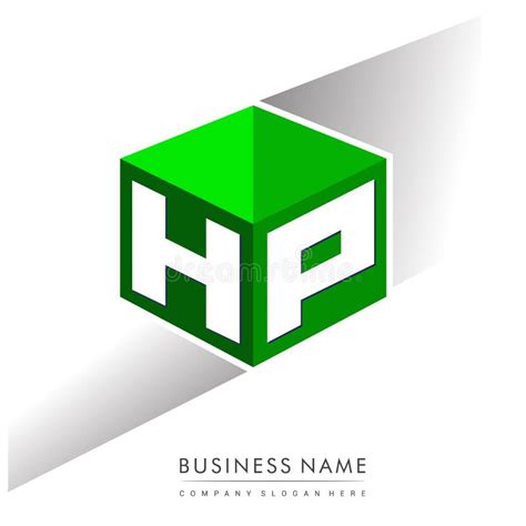 Letter Hp Logo In Hexagon Shape And Green Background Cube Logo With