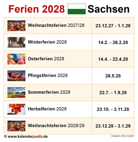 Ferien Sachsen 2028 - Übersicht der Ferientermine