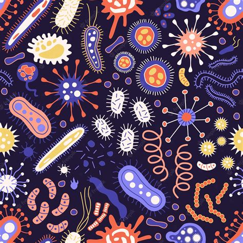 Premium Vector Seamless Pattern With Single Cell Microorganisms Germs