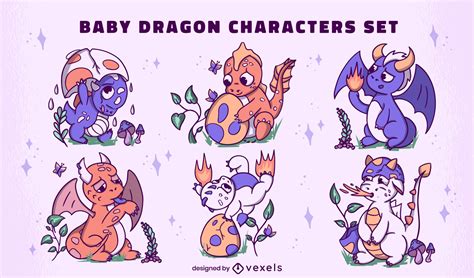 Baby Dragon Character Set Vector Download