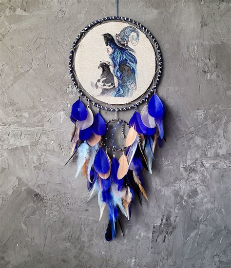 Blue Dream Catcher With Witch Witch Wall Hanging Moon Dream Etsy