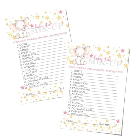 Buy Paper Clever Party Pink Starry Elephant Baby Shower Word Scramble