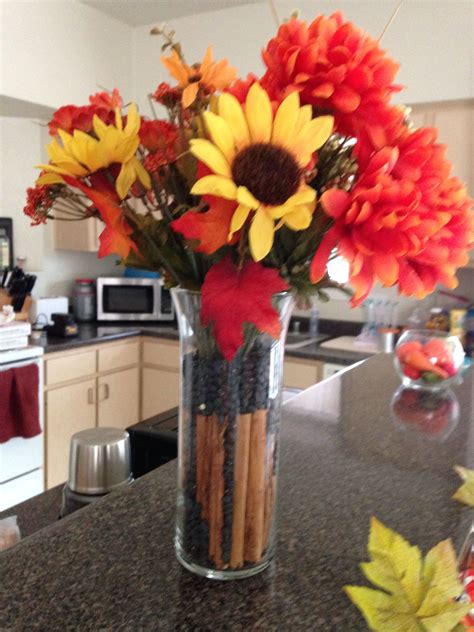 Easy ideas for transforming basic dollar tree items into beautiful farmhouse decor! Fall flower arrangement I made with stuff from dollar tree ...
