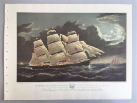 1952 Currier And Ives Lithograph Clipper Ship Dreadnought Off Tuskar