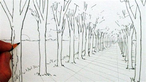 How To Draw In 1 Point Perspective A Road And Trees 1 Point