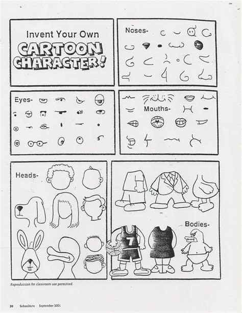 Invent Your Own Cartoon Character Handout Art Lesson Handouts