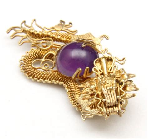 Vintage Filigree Chinese Dragon Pin Brooch Amethyst Sterling Etsy