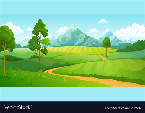Summer Mountains Landscape Cartoon Nature Green Vector Image