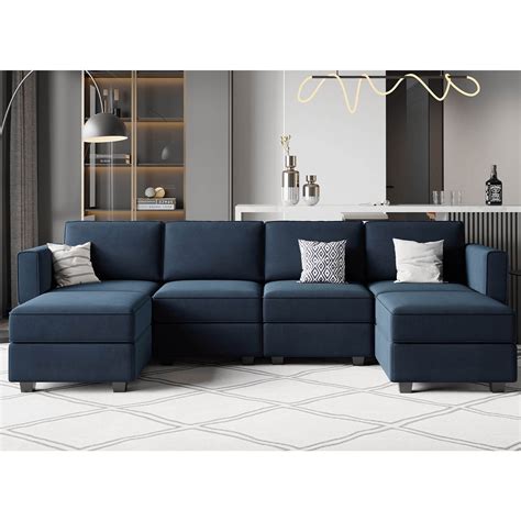 Belffin Modular Sectional Sofa U Shaped Velvet Couch With Reversible