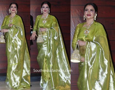 Rekha In A Green Tissue Kanjeevaram Saree South India Fashion