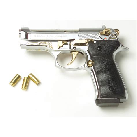 Blank Firing 9 Mm Firat Compact 92 Pistol Nickel Gold 188782