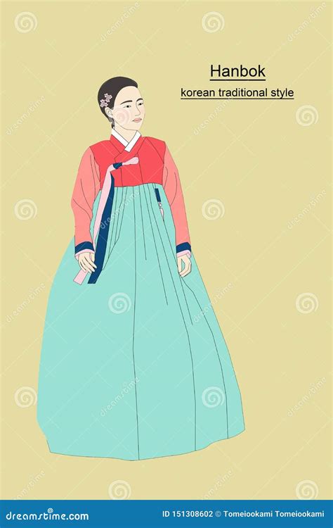 Hanbok Korean Couple Wearing Traditional Costumes Flat Vector Cartoon