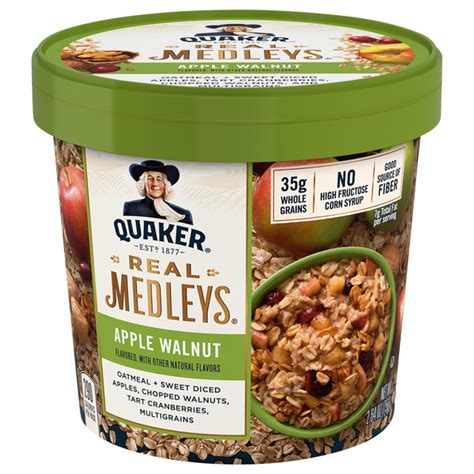 That's why we offer quaker instant oatmeal flavor variety pack featuring maple & brown sugar, apples & cinnamon and heart healthy. Save on Quaker Real Medleys Oatmeal Cup Apple Walnut Order Online Delivery | Giant