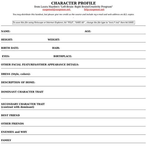 Character Profile Blank Character Profile Character